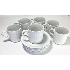 Alfred Meakin LEEDS Shape, Set of 6 Flat Teacups 2 7/8” & Saucers 5 5/6” England